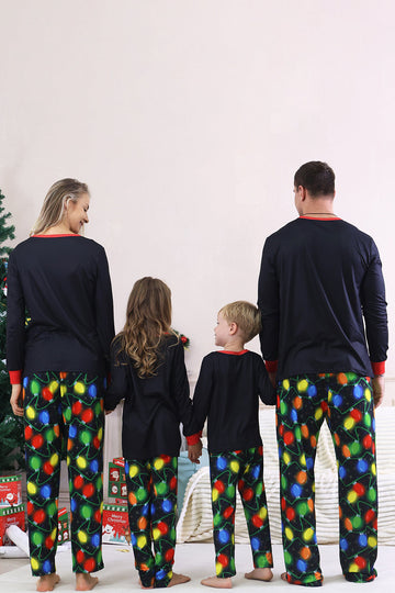 Navy Light Bulb Printed Long Sleeves Matching Family Pajamas